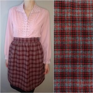 Vintage Red Black Grey Plaid Skirt w/ Bow Medium Large